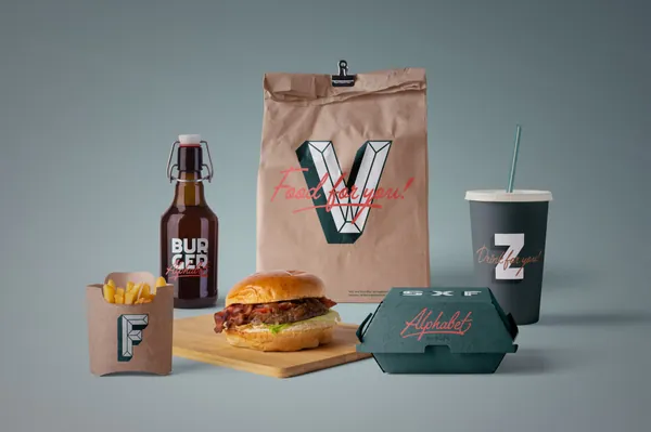 高级餐饮产品美食酒店品牌包装设计贴图场景展示样机模板 Front View Branding Mockup