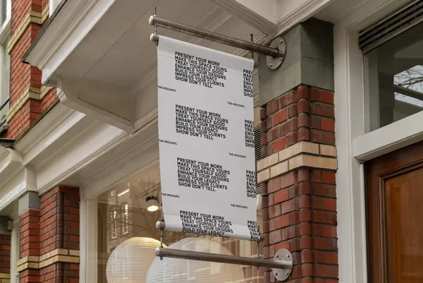 高质量城市都市街道店铺招牌旗帜广告牌设计贴图展示样机模板 TM-SF-SIGN-025