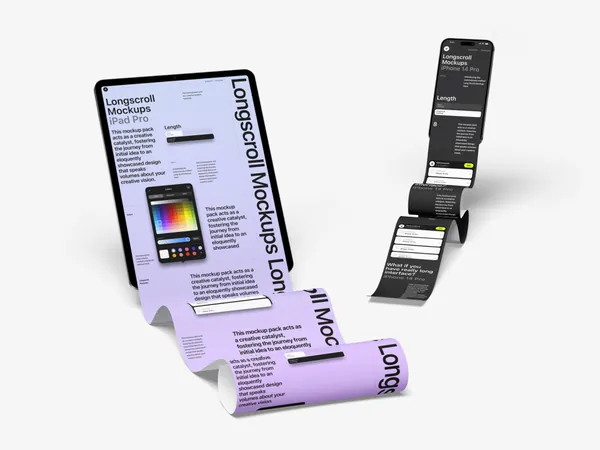 高端苹果平板手机滚屏长卷特效网页设计展示样机模板 iPad / iPhone Longscroll Mockup-3