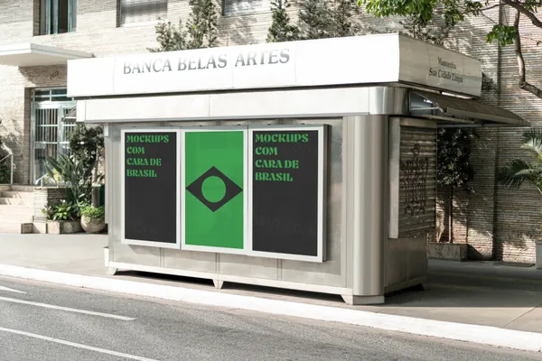 高质量户外高清摄影城市街头公交站台报亭广告海报设计贴图展示样机模板 Poster Mockup