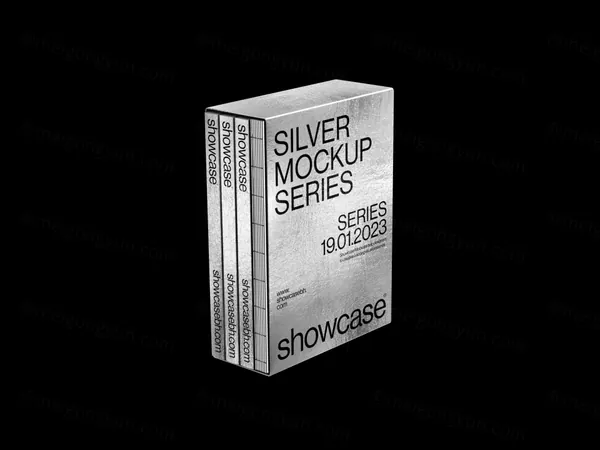 高端银色书籍封面封套书脊设计提案贴图展示样机模板 Silver Book Folder Mockup