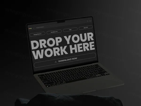 抽象暗黑场景苹果笔记本网页设计贴图展示样机模板 Macbook Air M2 Mockup-1