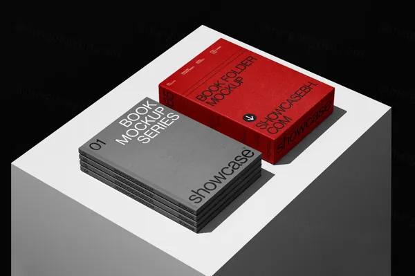高质量极简主义书籍保护壳封面排版设计贴图展示样机模板素材 Book Folder Mockup-3