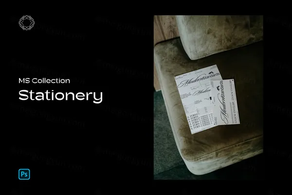 高端室内实拍无CG复古老旧沙发场景品牌设计贴图展示样机模板 MS Stationery