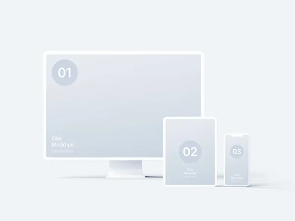 极简主义显示设备正视角网页APP设计UI贴图展示样机模板 Front Clay Mockups-3