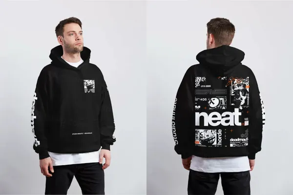 潮流宽松连帽衫卫衣欧美男士模特展示设计提案样机模板 Modelled Boxy Hoodie Mockup
