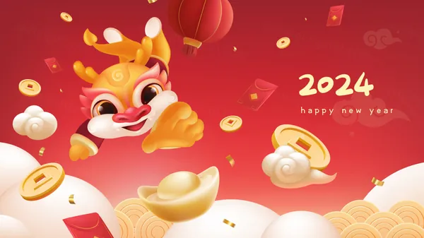 可爱卡通龙年IP形象东方传统新年海报EPS矢量模板素材-9