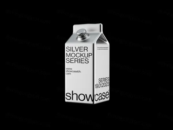 高端银色牛奶饮料包装设计提案贴图展示样机模板 Silver Milk Box Mockup
