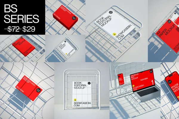 高质量极简主义品牌VI设计贴图展示样机模板素材套装 BS Series