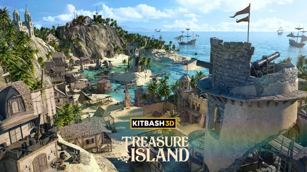 热带雨林海盗天堂西班牙庄园风格小岛建筑3D模型素材 Kitbash3D - Treasure Island