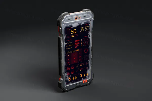 未来派赛博朋克科幻UI界面设计APP展示手机户外设备样机模板 Cyber Mobile Mockups-3