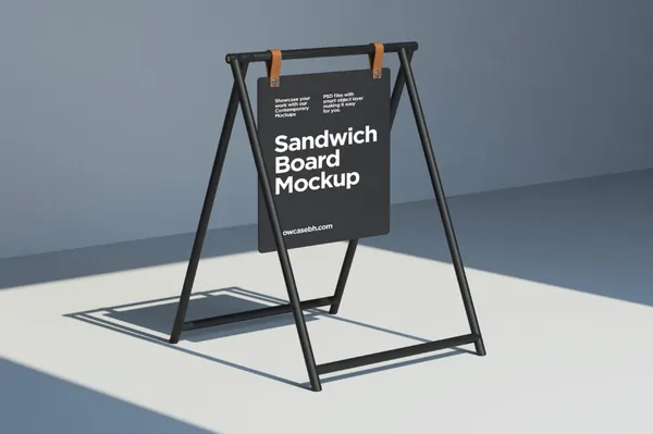 高质量商店招牌路牌广告牌小黑板设计贴图展示样机模板素材 Sandwich Board Mockup-1