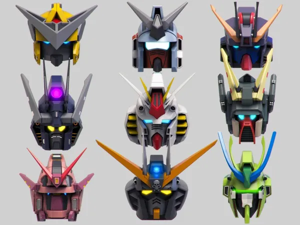 12个日本动漫科幻机甲高达战士机器人头部3D模型 Mech Warrior Hard Surface Kitbash