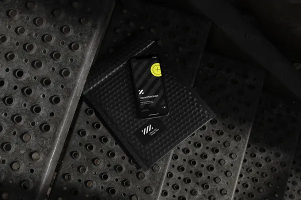 潮流暗黑风高级感苹果手机APP设计UI提案展示样机模板素材 Dark iPhone Mockup