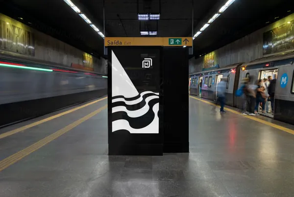 高质量城市延时摄影地铁站指示牌灯箱广告牌海报设计提案展示样机模板 BRA-RJ011