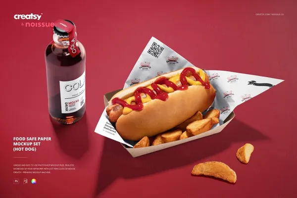 高质量热狗快餐外卖品牌包装纸设计贴图展示样机模板 Hot Dog Food Safe Paper Mockup