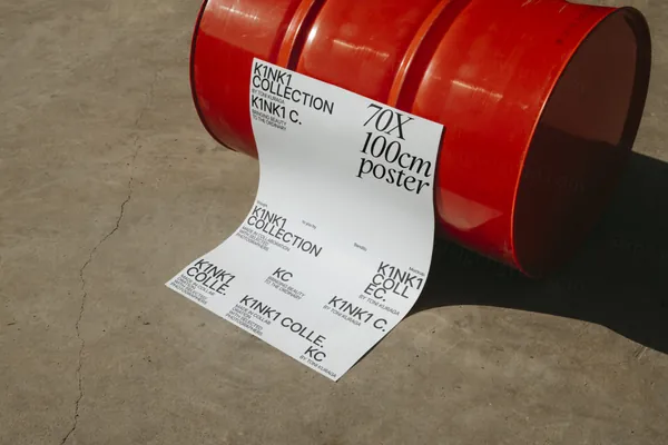 高端户外实拍放在油桶旁的宣传单海报设计提案贴图展示样机模板 Poster Pack 01-2