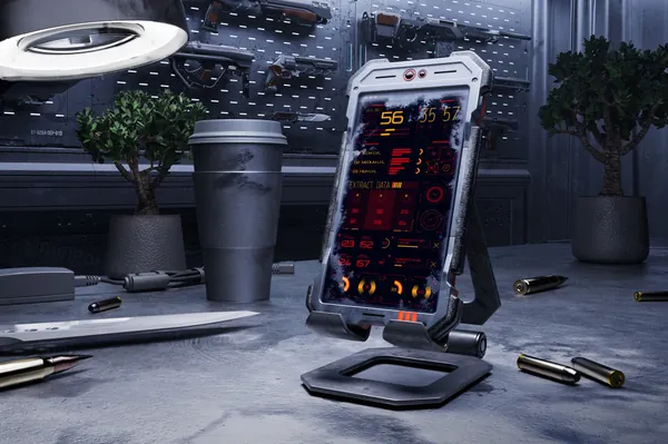 未来派赛博朋克末日科幻场景UI界面设计APP展示手机样机模板 Cyber Mobile Mockups-3