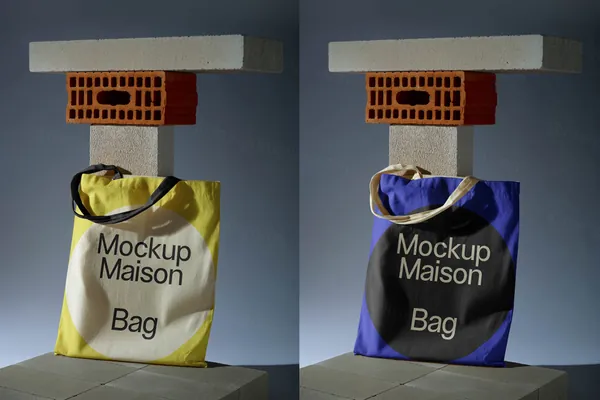 高质量工业砖块创意场景纸袋手提袋吊牌设计提案展示样机模板 Tote Bag BG-BRK-03