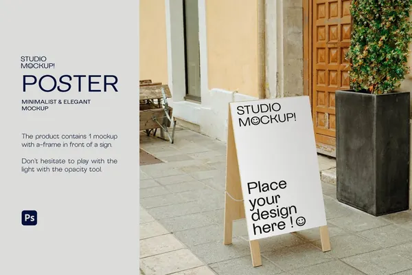 高质量A字型店铺招牌路牌指示牌广告设计贴图展示样机模板素材 ELEGANT SIGN MOCKUP