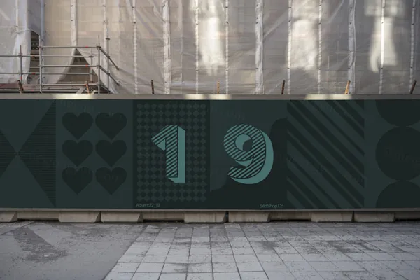 高质量围栏户外墙体广告房地产导视海报设计贴图展示样机模板 A22-19