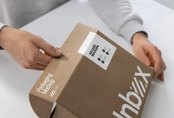 高质量拆箱场景特写镜头瓦楞纸快递纸箱品牌包装设计贴图展示样机模板 Unboxing Mockup-2