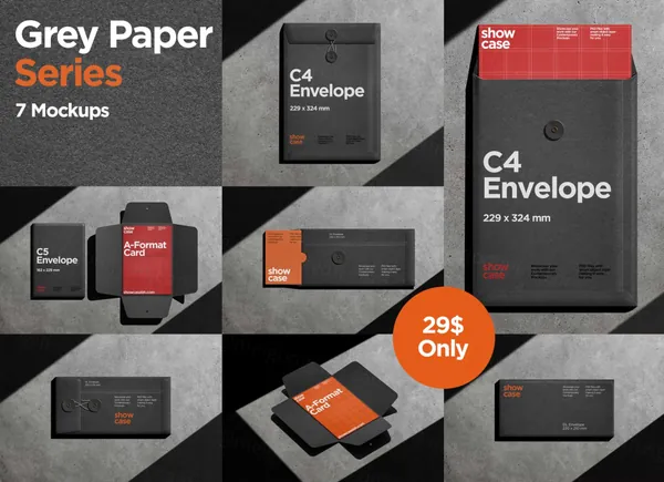 深灰系冷淡风高端品牌设计提案展示样机模板套装 Grey Series Mockup Bundle