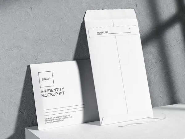 极简主义信封品牌设计提案贴图展示样机模板素材 Qubus: Brutal Stationery Mockups-1