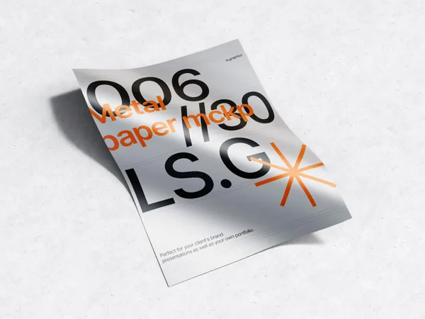 高质量铝箔纸金属纸张宣传单海报设计贴图展示样机模板 Metallic Paper Mockups-17