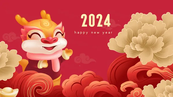 可爱卡通龙年IP形象东方传统新年海报EPS矢量模板素材-14