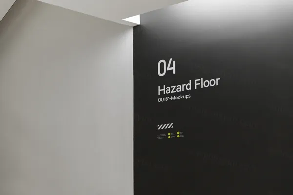 高端黑色墙面指示品牌标识导视系统设计贴图展示样机模板 Signage Mockup