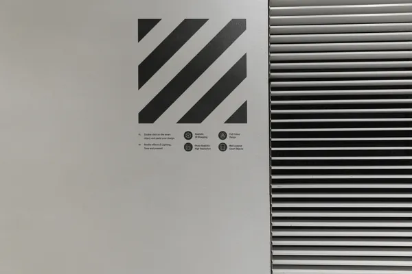 高端卷帘门口警示牌指示牌品牌标识导视系统设计贴图展示样机模板 Signage Mockup