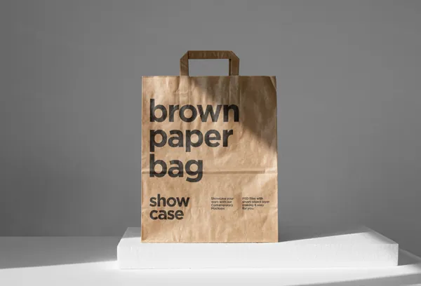 极简主义环保袋纸袋手提袋品牌包装设计贴图展示样机模板 Paper Bag Mockup-2