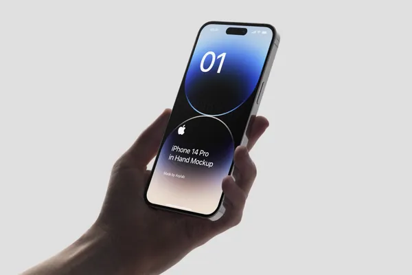 极简主义手持苹果手机APP设计提案UI贴图展示样机模板 iPhone 14 Pro In Hand Mockup-20
