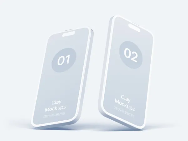 极简主义Apple白模手机APP设计UI界面贴图展示样机模板 iPhone 14 Pro Clay Mockups-4