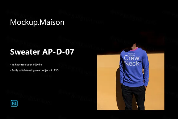 高质量实拍模特男士卫衣服装设计贴图展示样机模板 Sweater AP-D-07
