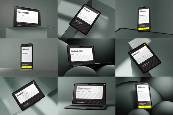 高质量极简主义抽象场景展示App设计UI贴图样机模板 10x All-in Device Mockup Bundle