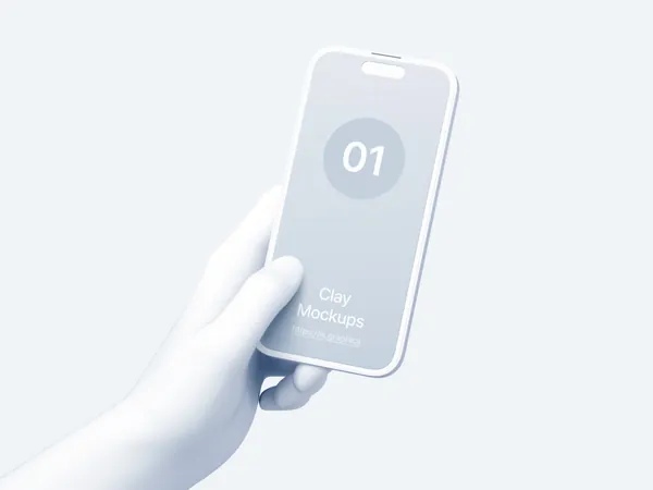 手持白模手机APP设计UI界面贴图展示样机模板 Hand Clay Mockups-1