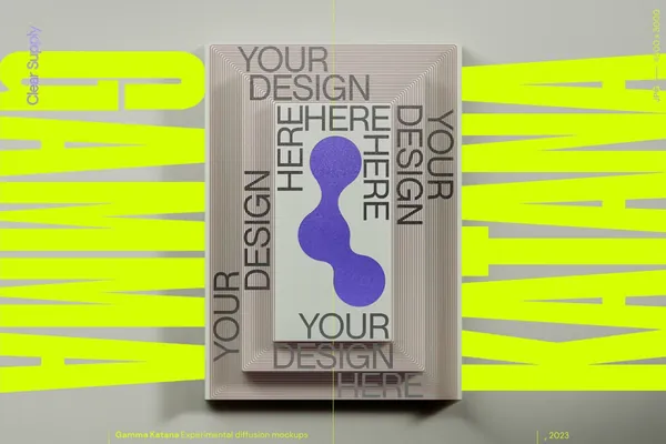 高质量科幻光影透明有机玻璃抽象海报设计作品展示效果样机模板大合集 Gamma Katana