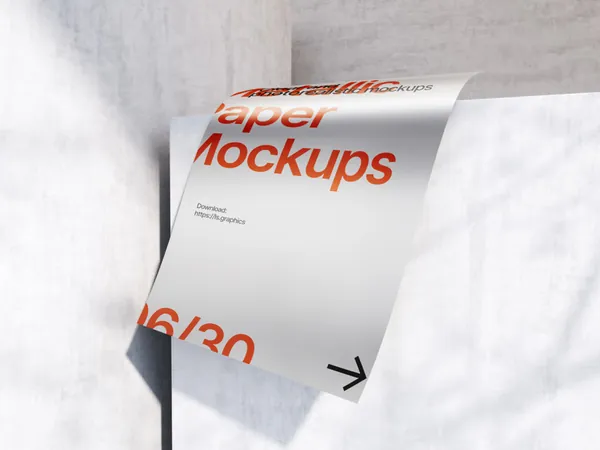 高质量铝箔纸金属纸张宣传单海报设计贴图展示样机模板 Metallic Paper Mockups-8