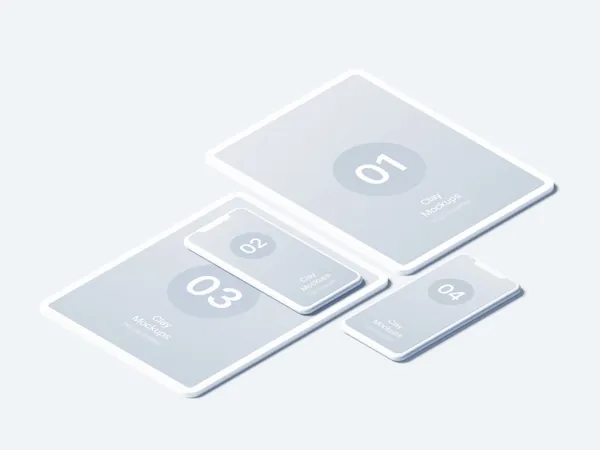 极简主义苹果手机平板等距视角APP设计UI贴图展示样机模板 iPad / iPhone Mockups