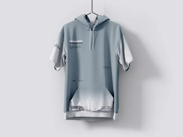 高质量短袖卫衣连帽衫服装设计挂拍贴图展示样机模板 Hoodie and Sweatshirt Mockup