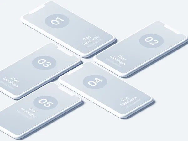 极简主义苹果手机等距视角APP设计UI贴图展示样机模板 iPhone Mockups