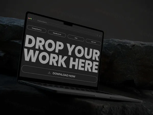 抽象暗黑场景苹果笔记本网页设计贴图展示样机模板 Macbook Air M2 Mockup-5