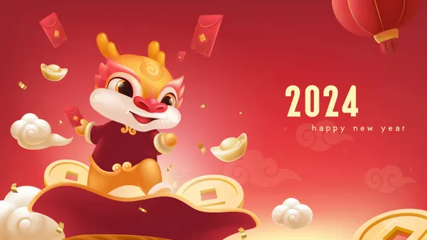 可爱卡通龙年IP形象东方传统新年海报EPS矢量模板素材-5