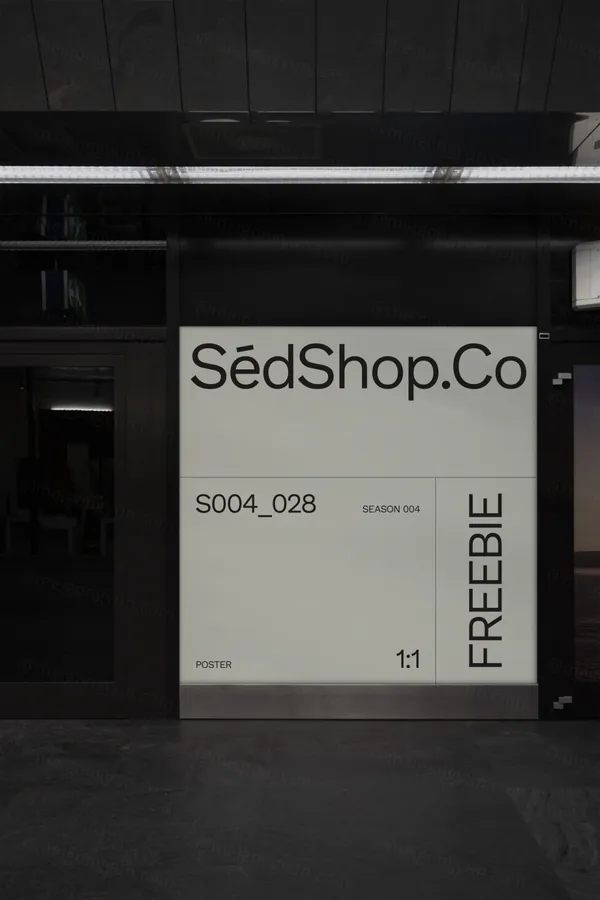 高质量店铺橱窗广告墙体大幅广告海报设计贴图展示样机模板 S004-028