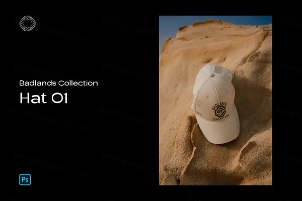 高端户外摄影无CG戈壁黄土坡鸭舌帽高端潮牌设计贴图展示样机模板 BL Hat 01