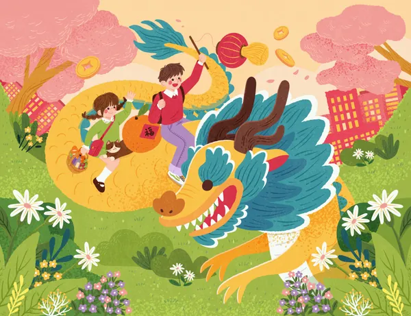 新式传统东方可爱卡通新年龙年EPS矢量海报招贴贺卡素材-17