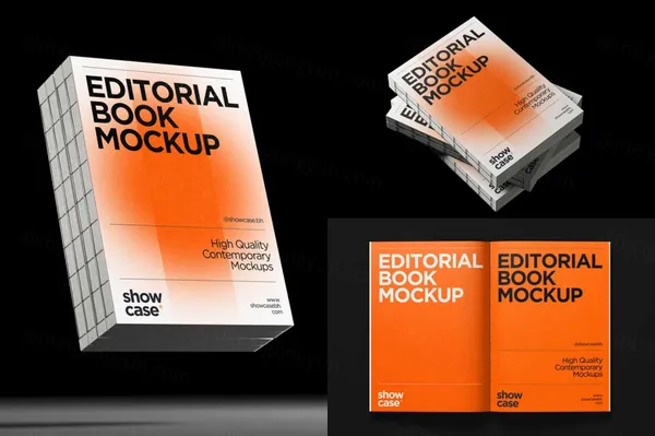 高质量锁线胶订书籍封面排版设计提案展示样机模板套装 Book Editorial Mockup Bundle