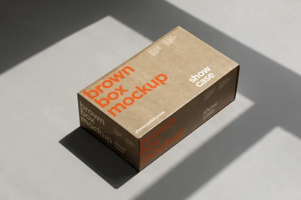 棕色瓦楞纸快递纸箱物流包装设计贴图展示样机模板素材 Brown Box Mockup-2